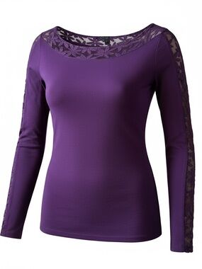 PattyBoutik Purple Lace Yoke & Sleeve Long Sleeve Top